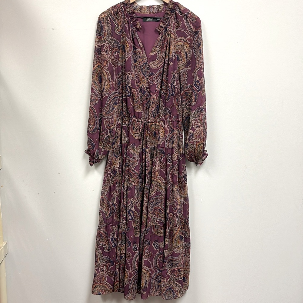Lauren Ralph Lauren Women’s Crinkle Georgette Dress, Pink Multi, Size 14W